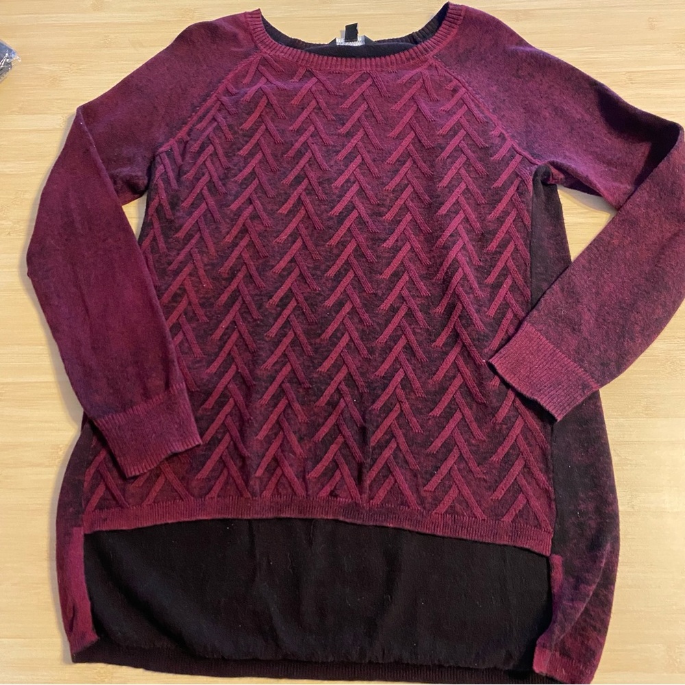 Rock & Republic Glamour Wine Burgundy Herringbone Womens Large Sweater
